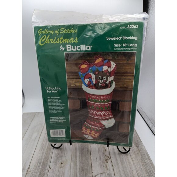 Bucilla Gallery Of Stitches Christmas Jeweled Stocking Kit #32262  18" Long - Picture 1 of 5
